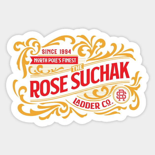 The Rose Suchak Ladder Co. (Red and Gold on White) Sticker by jepegdesign